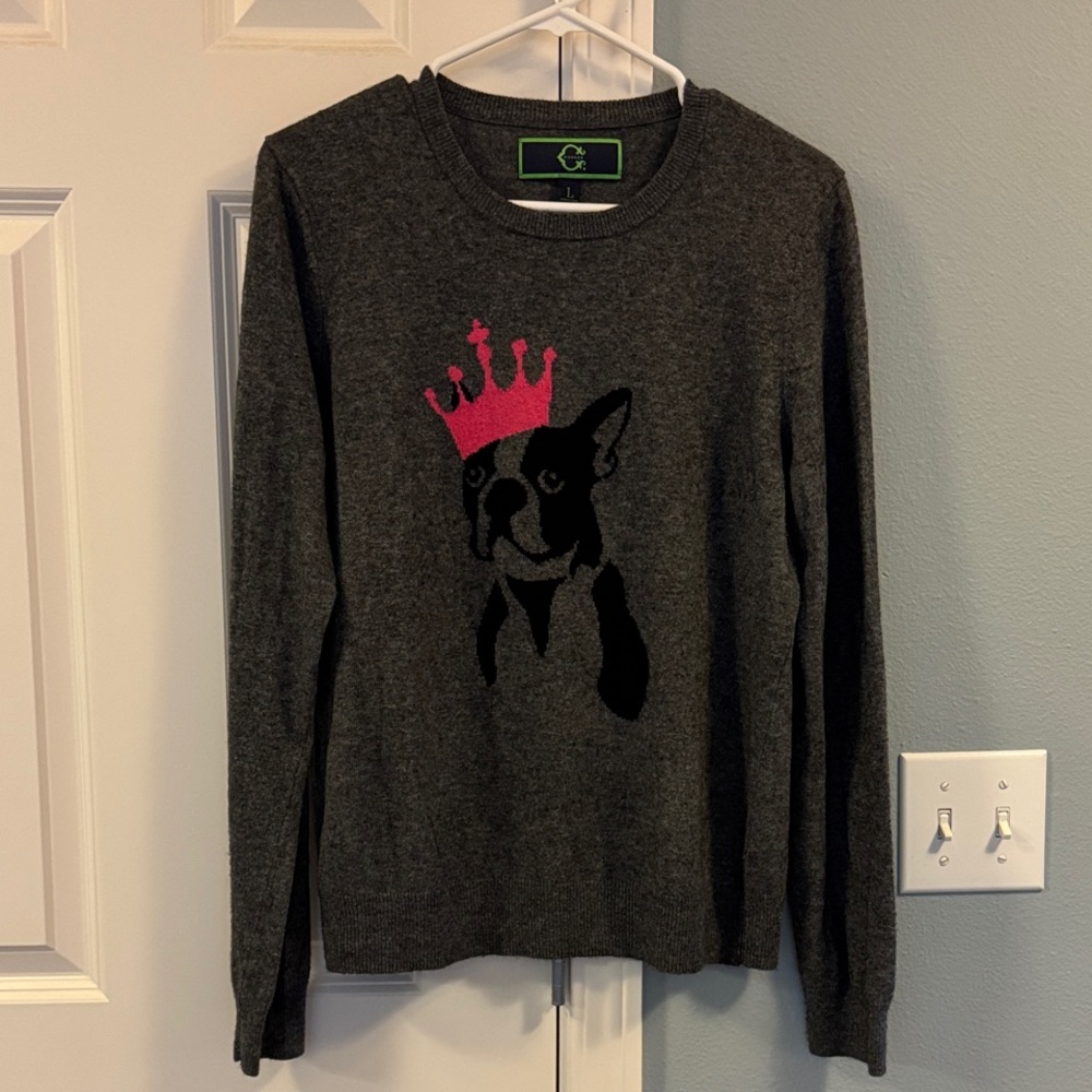 C. Wonder Charcoal Sweater with Pink Crown Dog Design